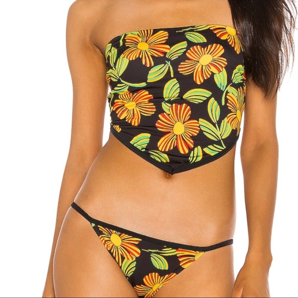 Solid + Striped Groovey Floral Bikini bottom